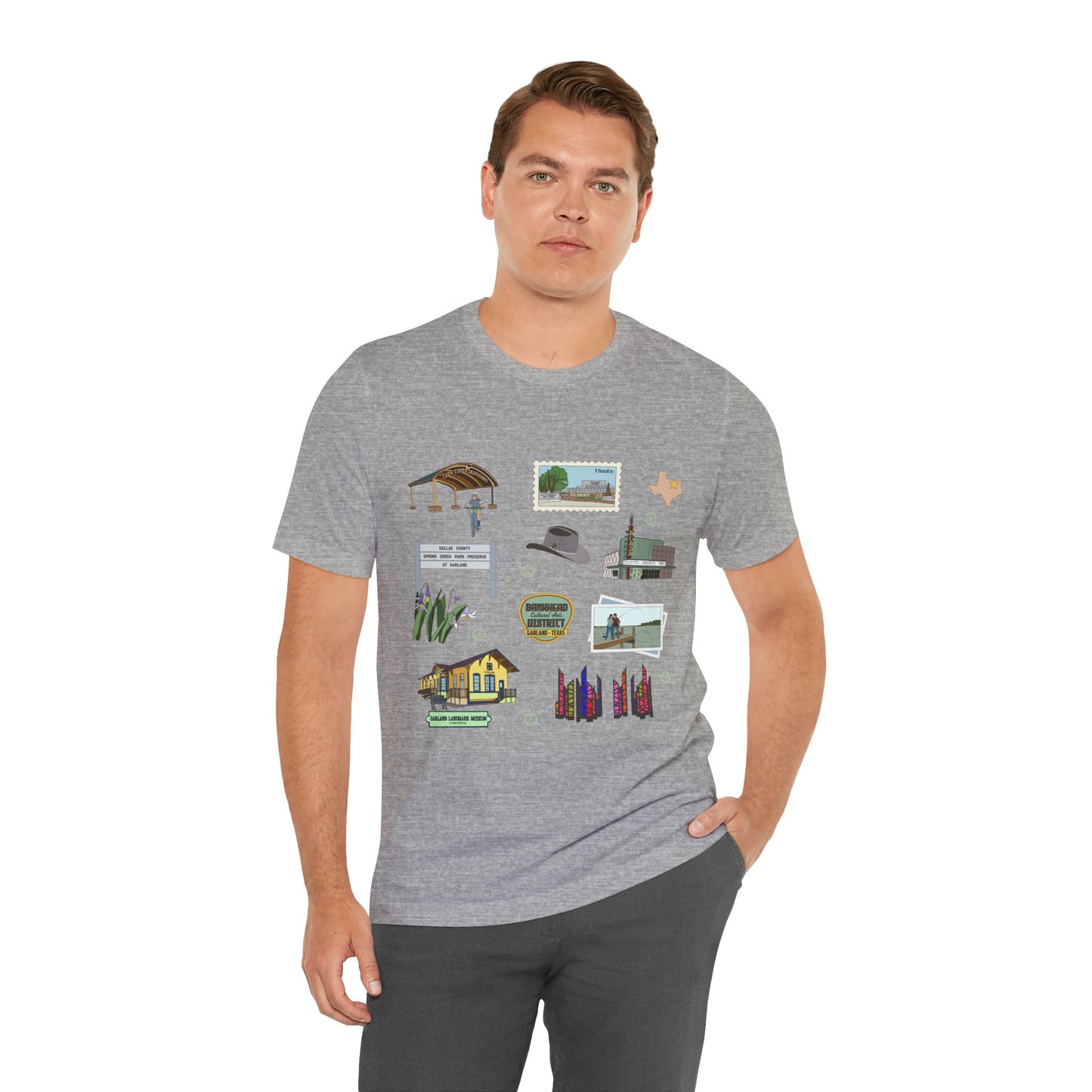 Unisex Jersey Short Sleeve Tee with Garland, Texas TX landmarks print