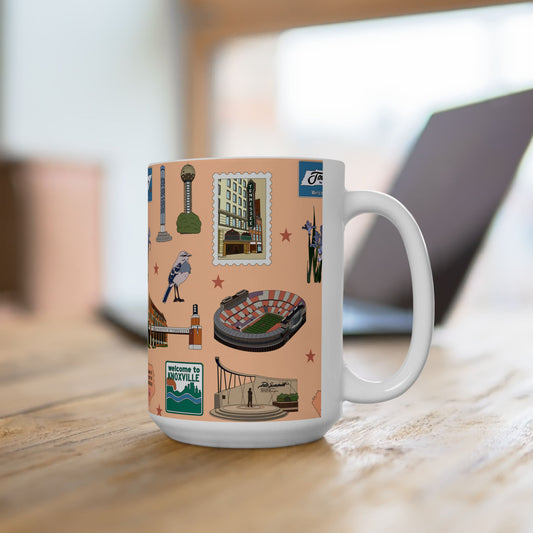 Ceramic Mug 15oz with Knoxville, Tennessee TN in peach