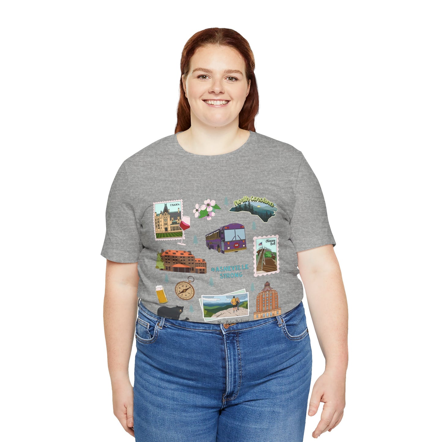 Unisex Jersey Short Sleeve Tee with Asheville, North Carolina NC landmarks print