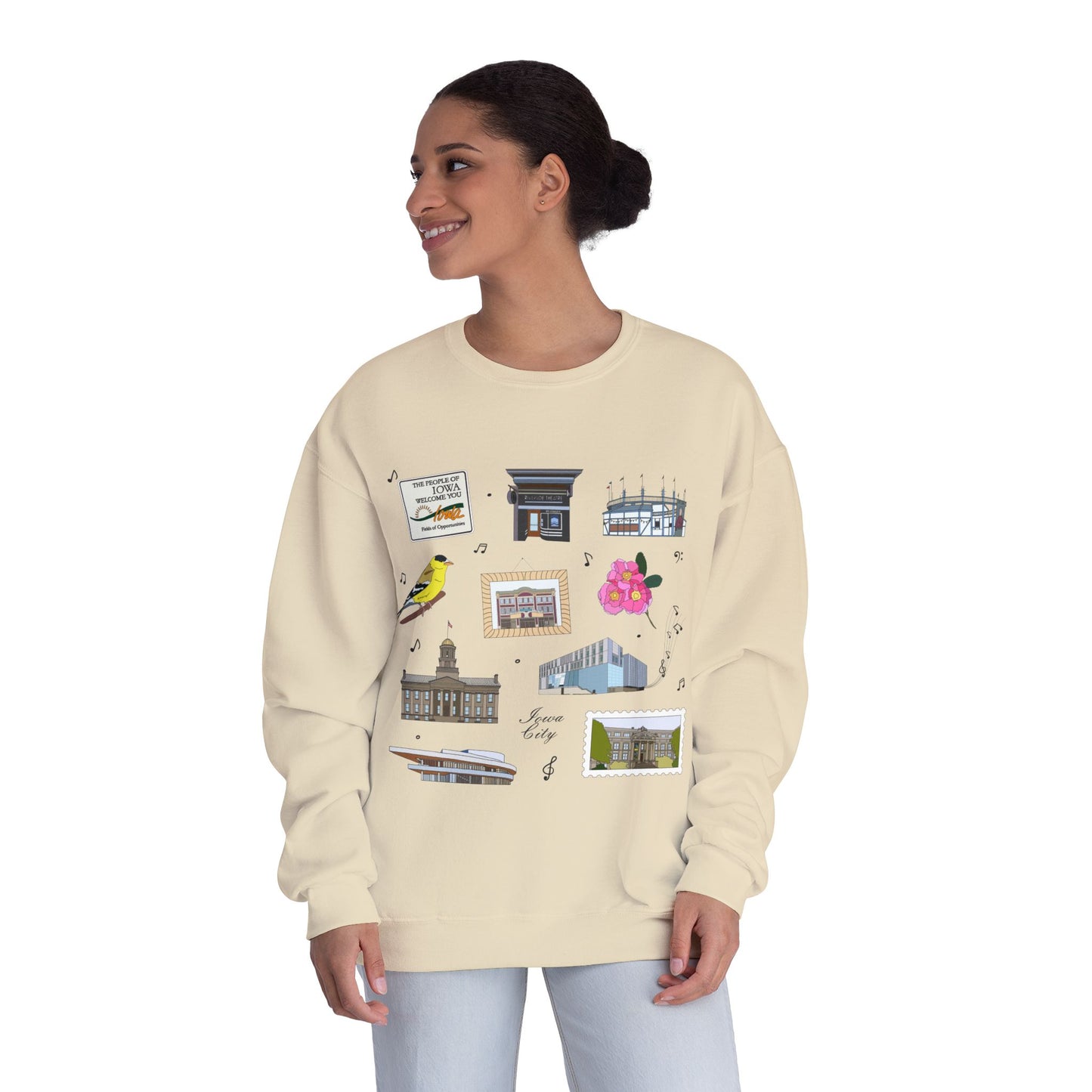 Unisex NuBlend® Crewneck Sweatshirt with Iowa City, Iowa IA in assorted colors