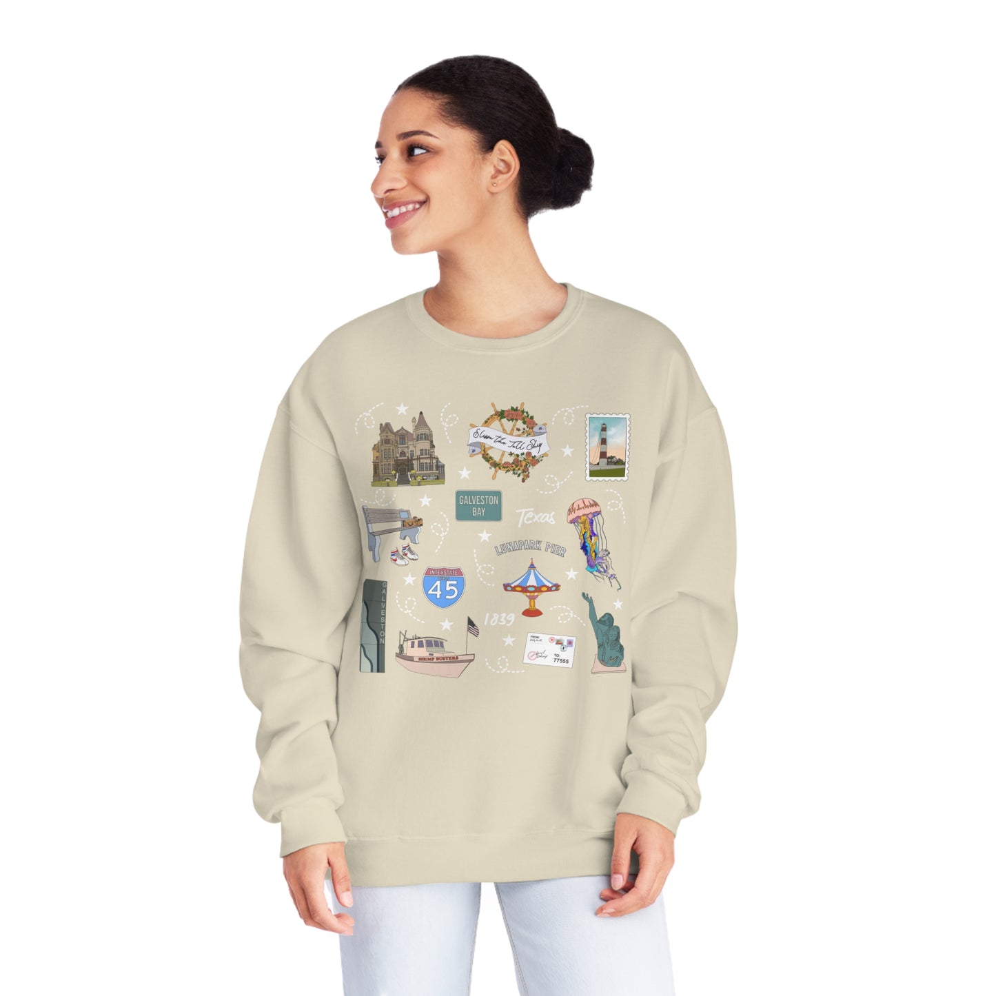 Unisex NuBlend® Crewneck Sweatshirt with Galveston, TX in assorted colors