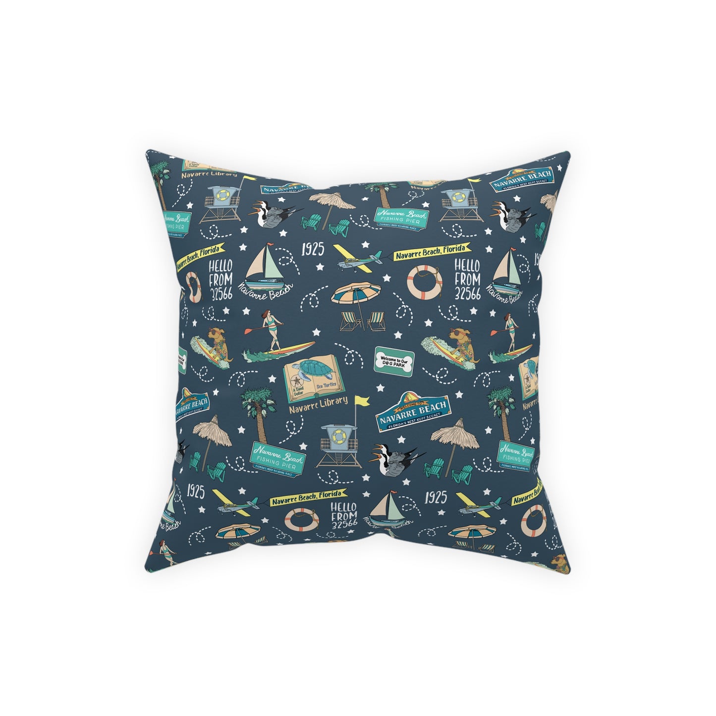 Broadcloth Pillow with Navarre Beach, FL in navy