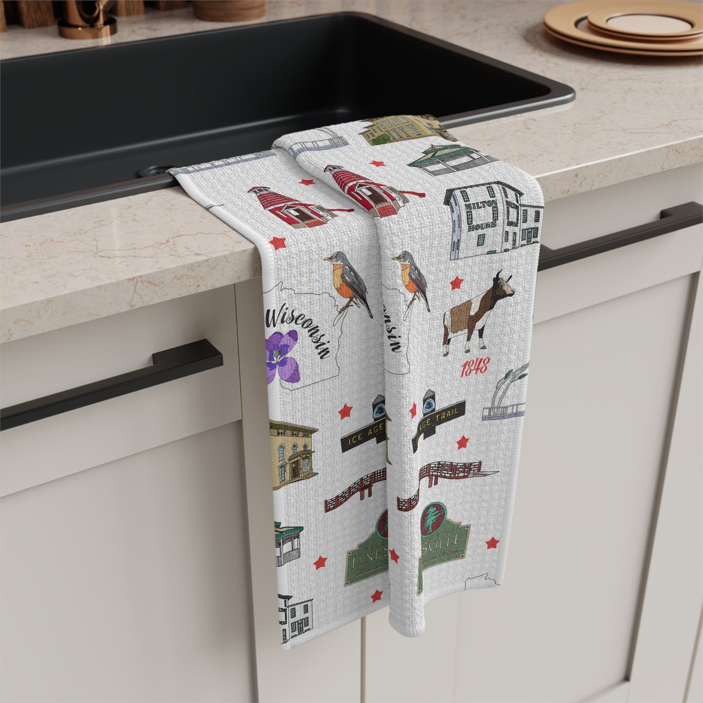 Kitchen Towel with Janesville, Wisconsin WI in white
