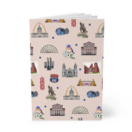 Paperback notebook with St. Louis, Missouri MO landmarks in beige 150 lined pages