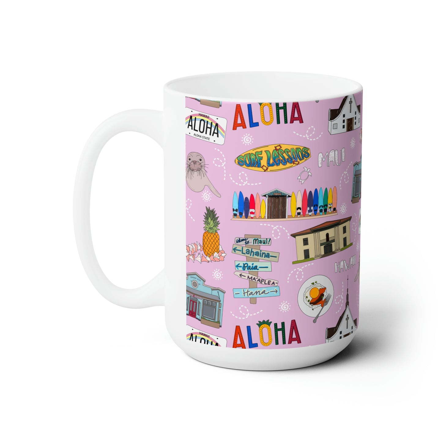 Ceramic Mug 15oz with Maui, HI in pink