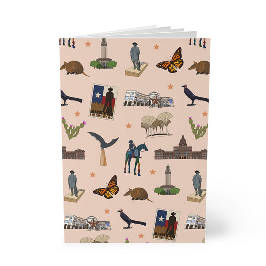 Paperback notebook with Austin, Texas TX landmarks in sand 150 lined pages