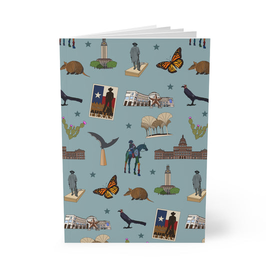 Paperback notebook with Austin, Texas TX landmarks in mist veil 150 lined pages