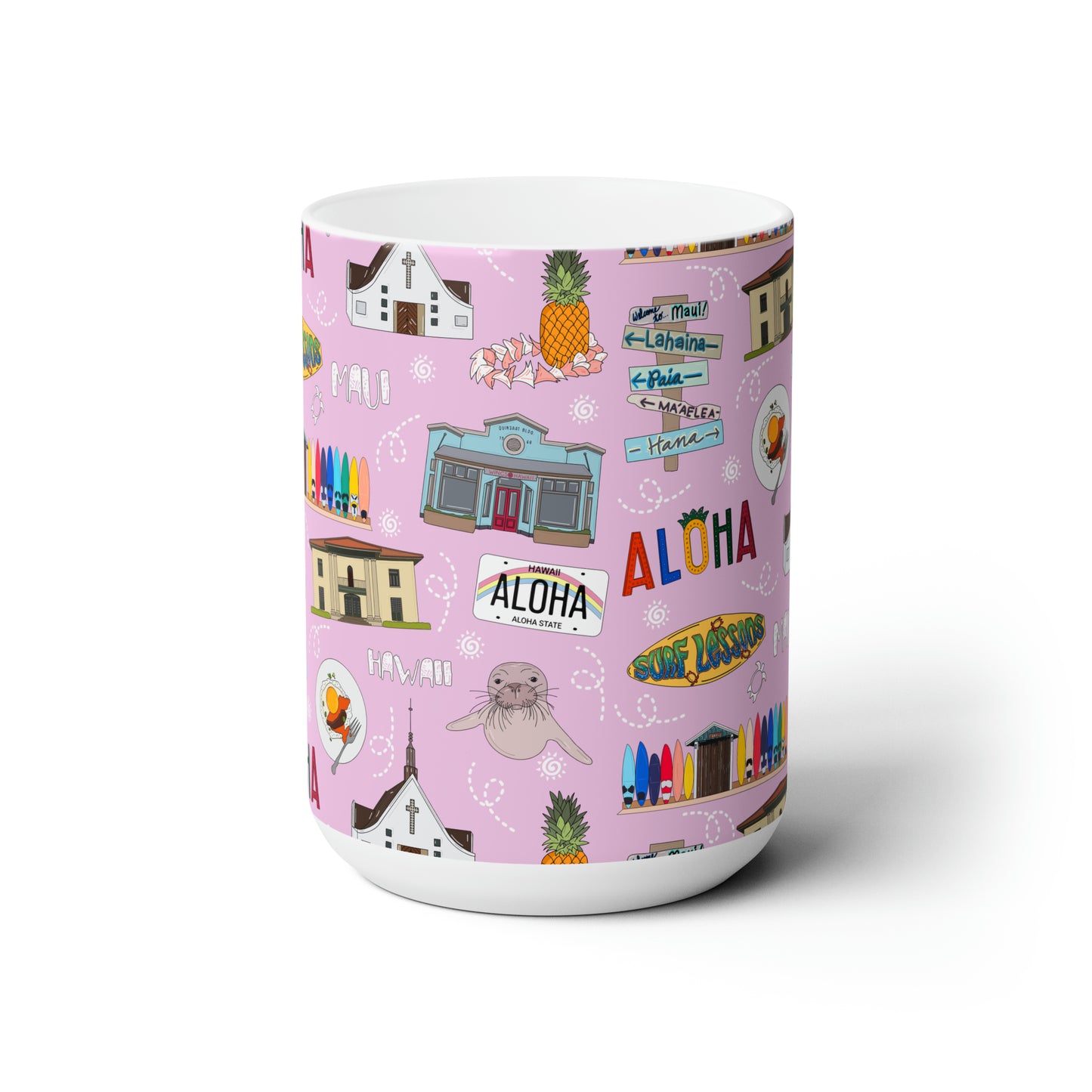 Ceramic Mug 15oz with Maui, HI in pink