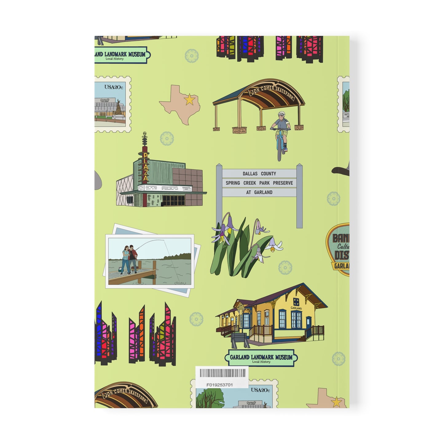 Paperback notebook with Garland, Texas TX landmarks in avocado 150 lined pages