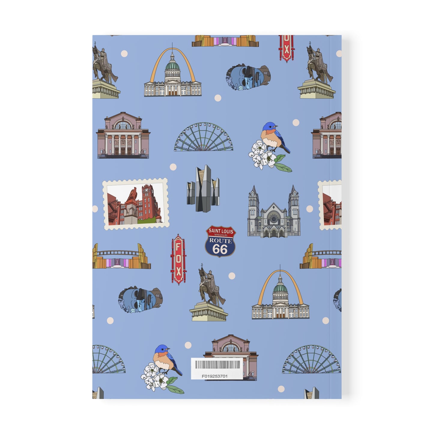 Paperback notebook with St. Louis, Missouri MO landmarks in cornflower blue 150 lined pages