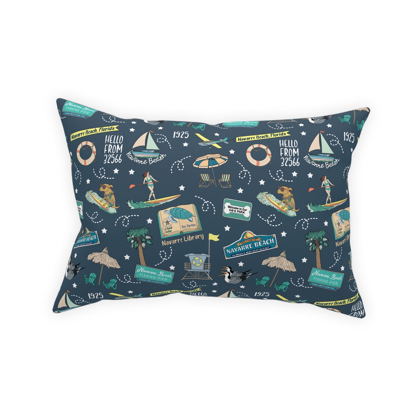 Broadcloth Pillow with Navarre Beach, FL in navy