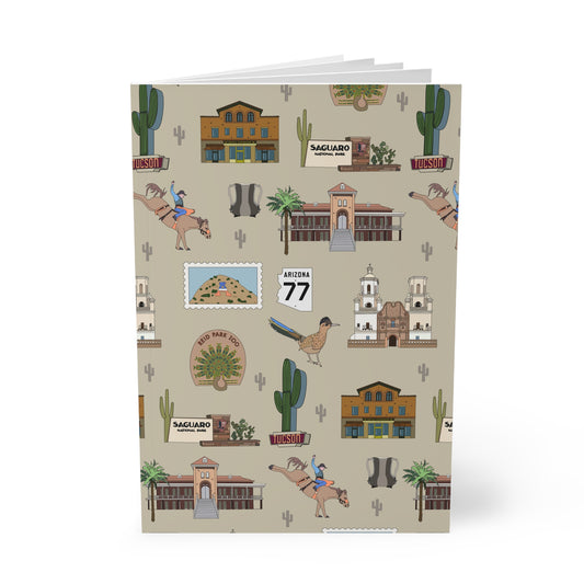 Paperback notebook with Tucson, Arizona AZ landmarks in khaki 150 lined pages