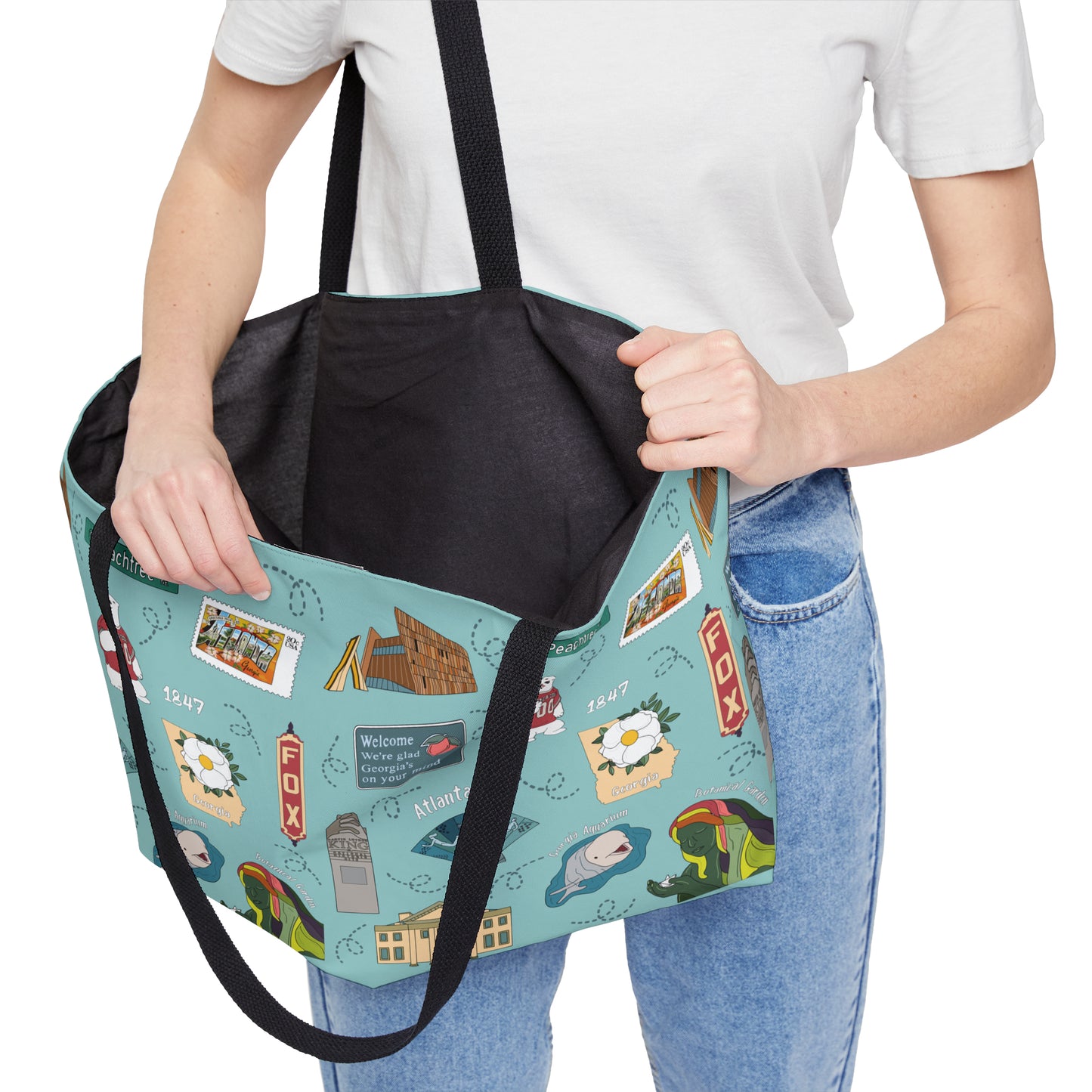 Tote Bag with Atlanta, GA in turquoise