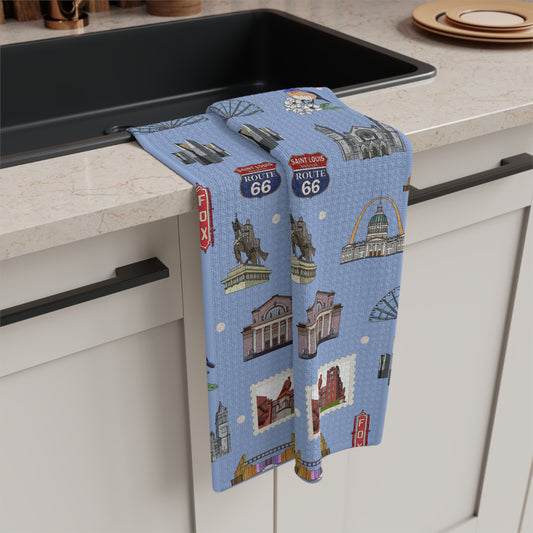 Kitchen Towel with St. Louis, Missouri MO in cornflower blue