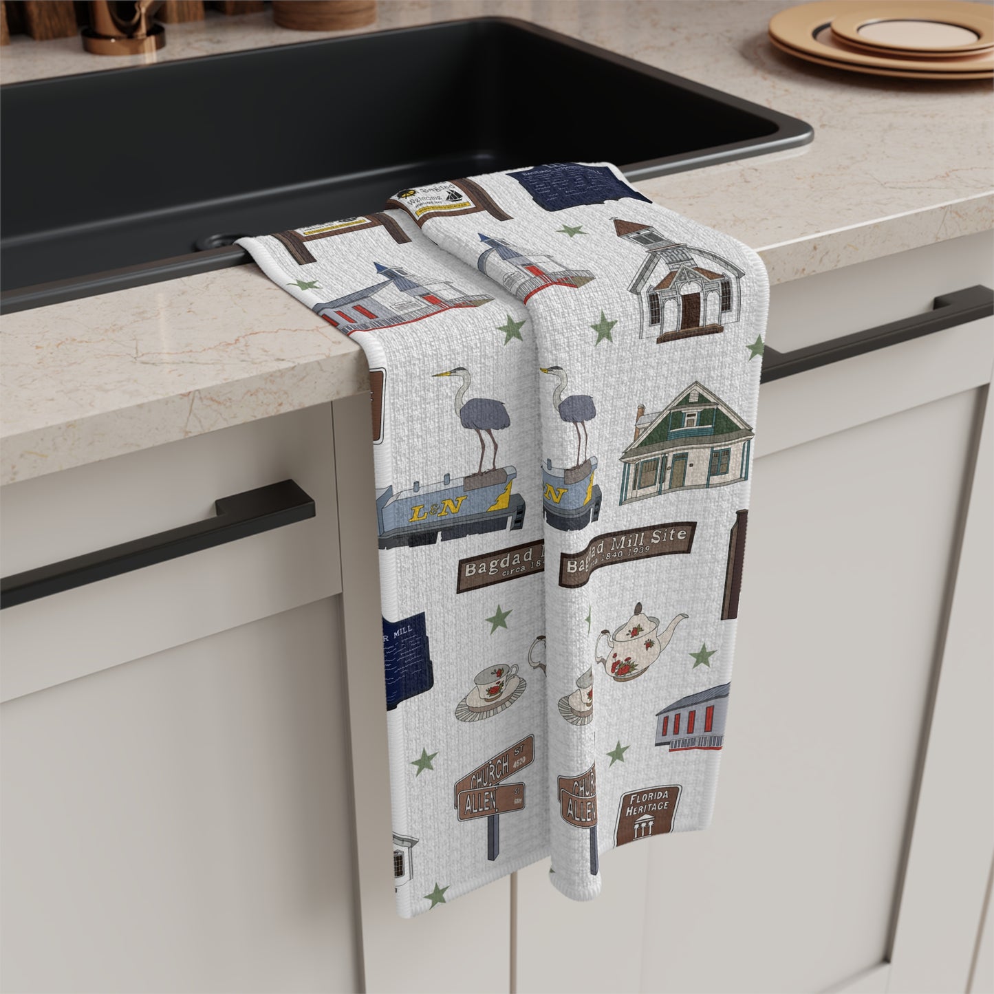 Kitchen Towel with Bagdad, Florida FL in white