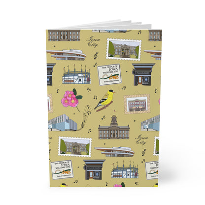Paperback notebook with Iowa City, Iowa IA landmarks in mustard 150 lined pages