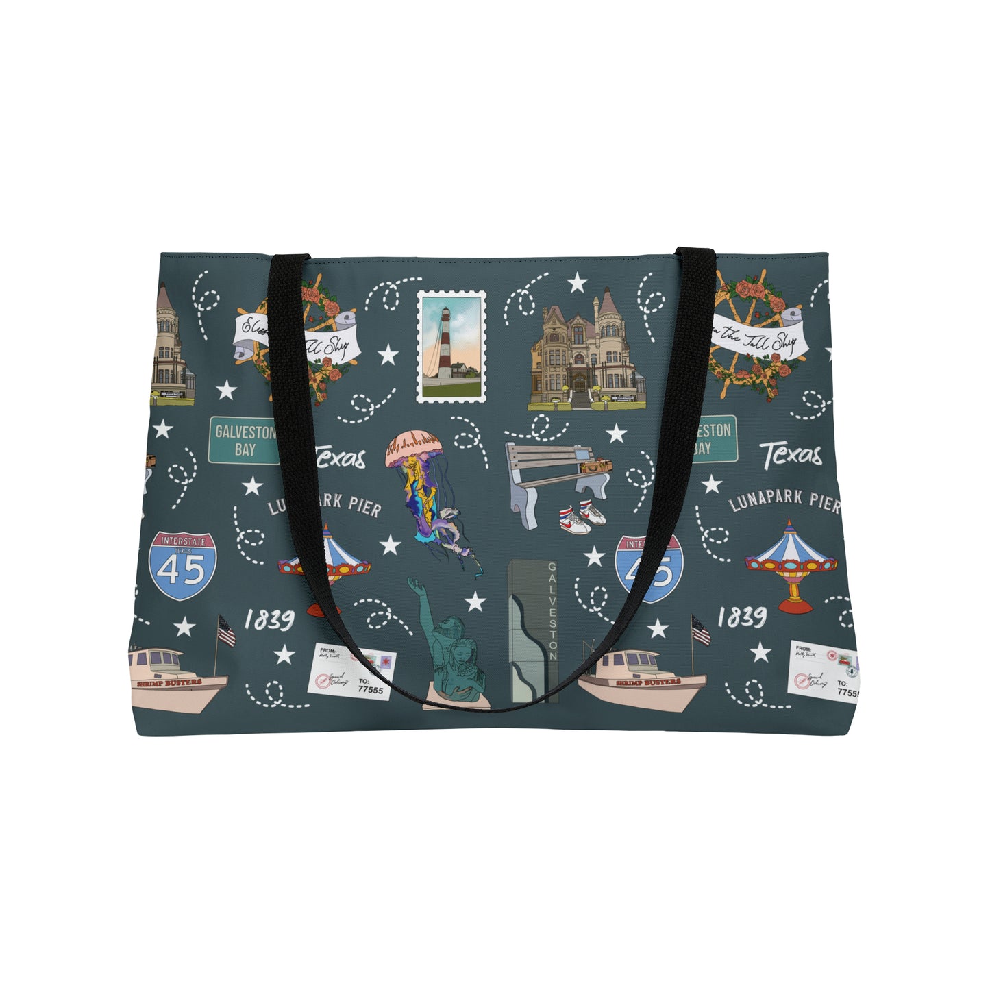 Tote Bag with Galveston, TX in deep ocean