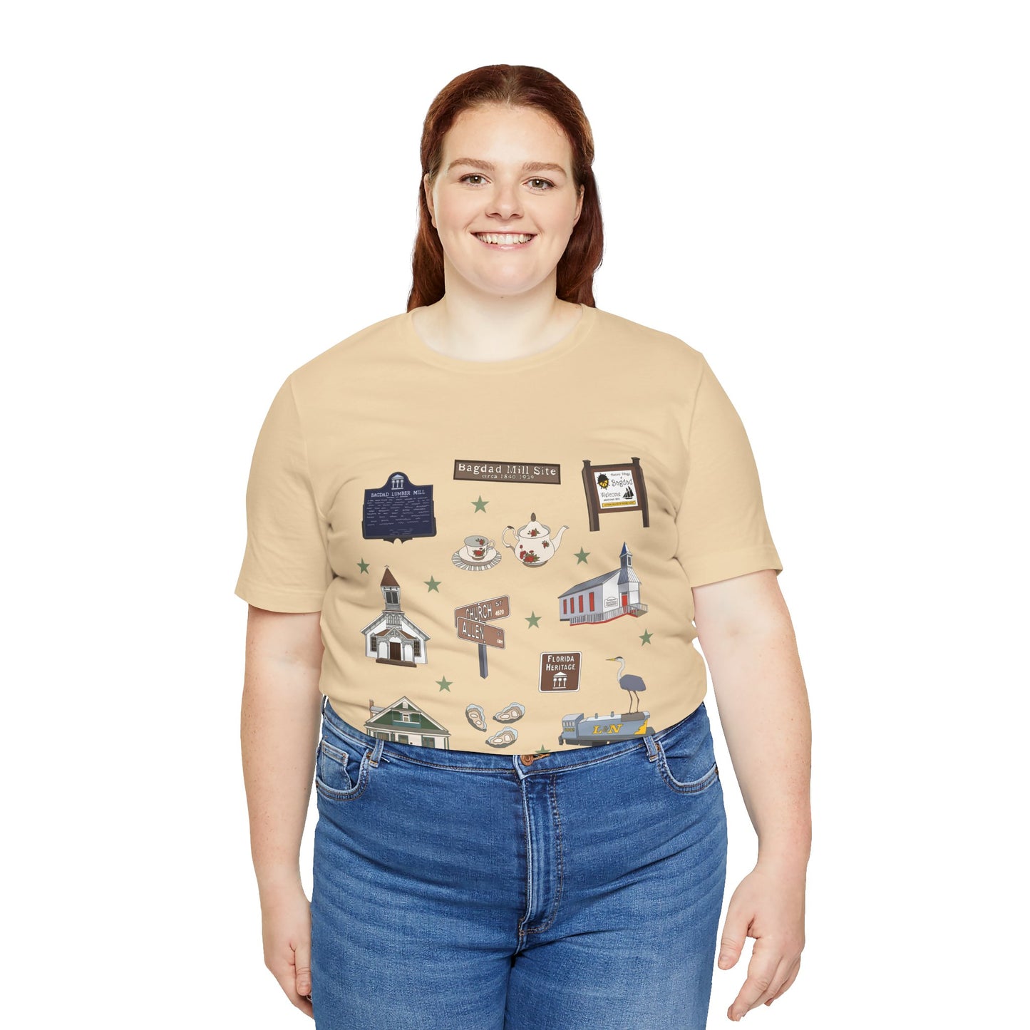 Unisex Jersey Short Sleeve Tee with Bagdad, Florida FL landmarks print