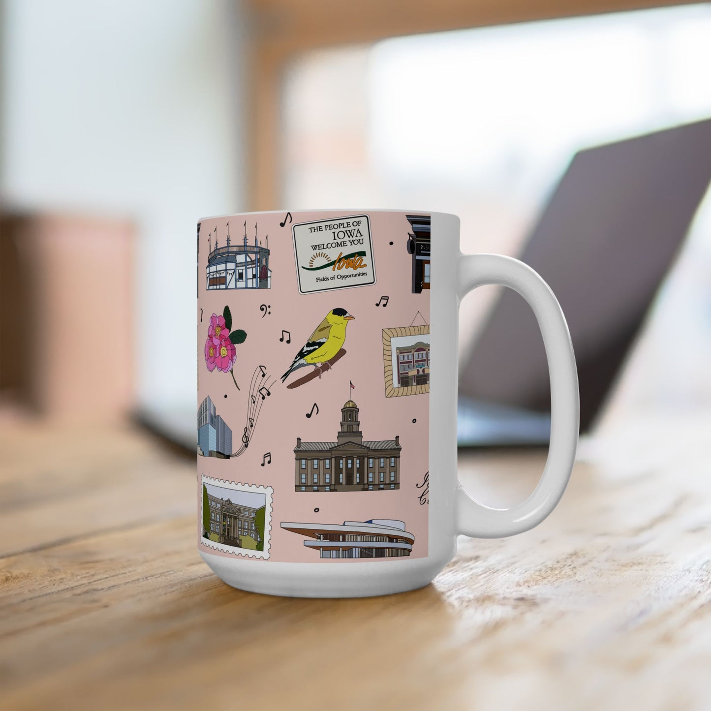 Ceramic Mug 15oz with Iowa City, Iowa IA in blush