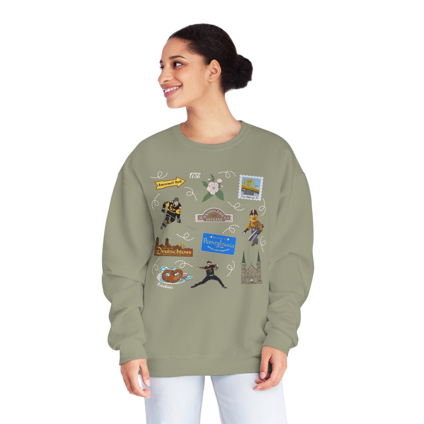 Unisex NuBlend® Crewneck Sweatshirt with Pittsburgh, PA in assorted colors