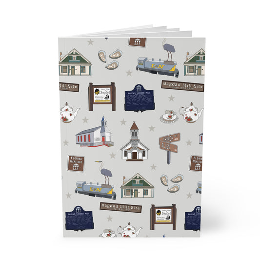 Paperback notebook with Bagdad, Florida FL landmarks in grey 150 lined pages