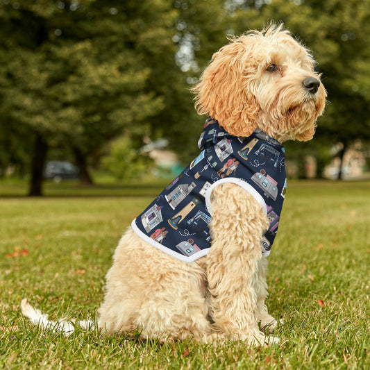 Pet Hoodie with Seaside, FL landmarks in navy