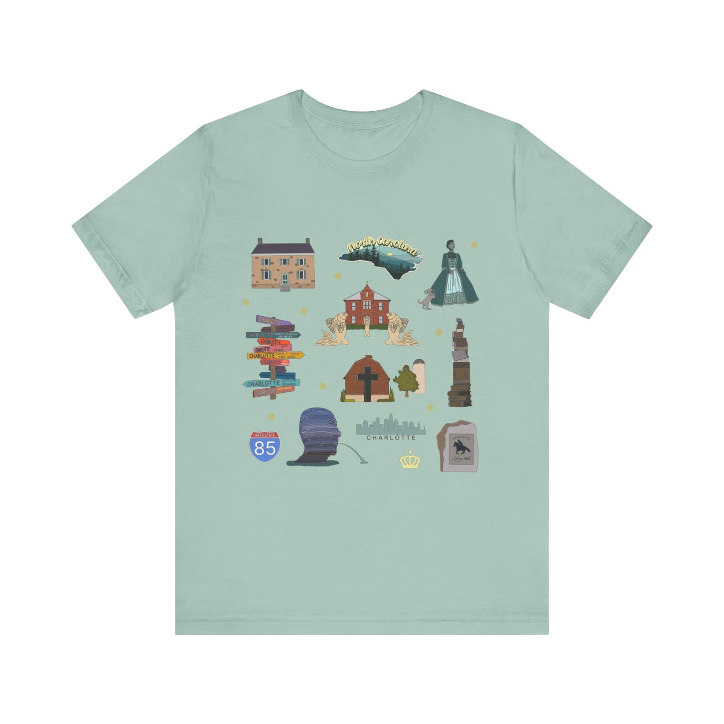 Unisex Jersey Short Sleeve Tee with Charlotte, North Carolina NC landmarks print