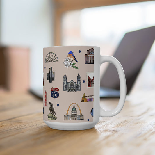 Ceramic Mug 15oz with St. Louis, Missouri MO in beige