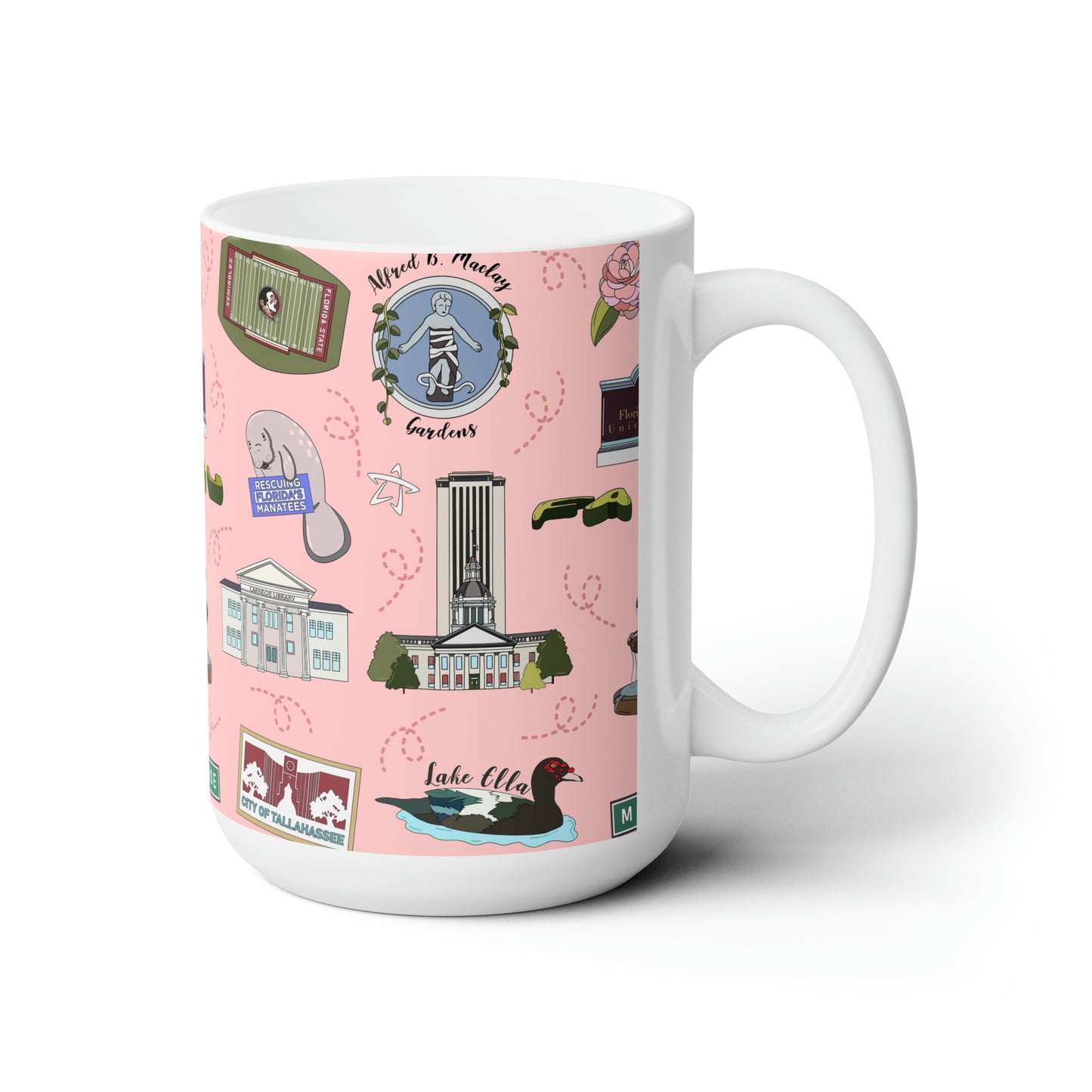 Ceramic Mug 15oz with Tallahassee, FL in pink