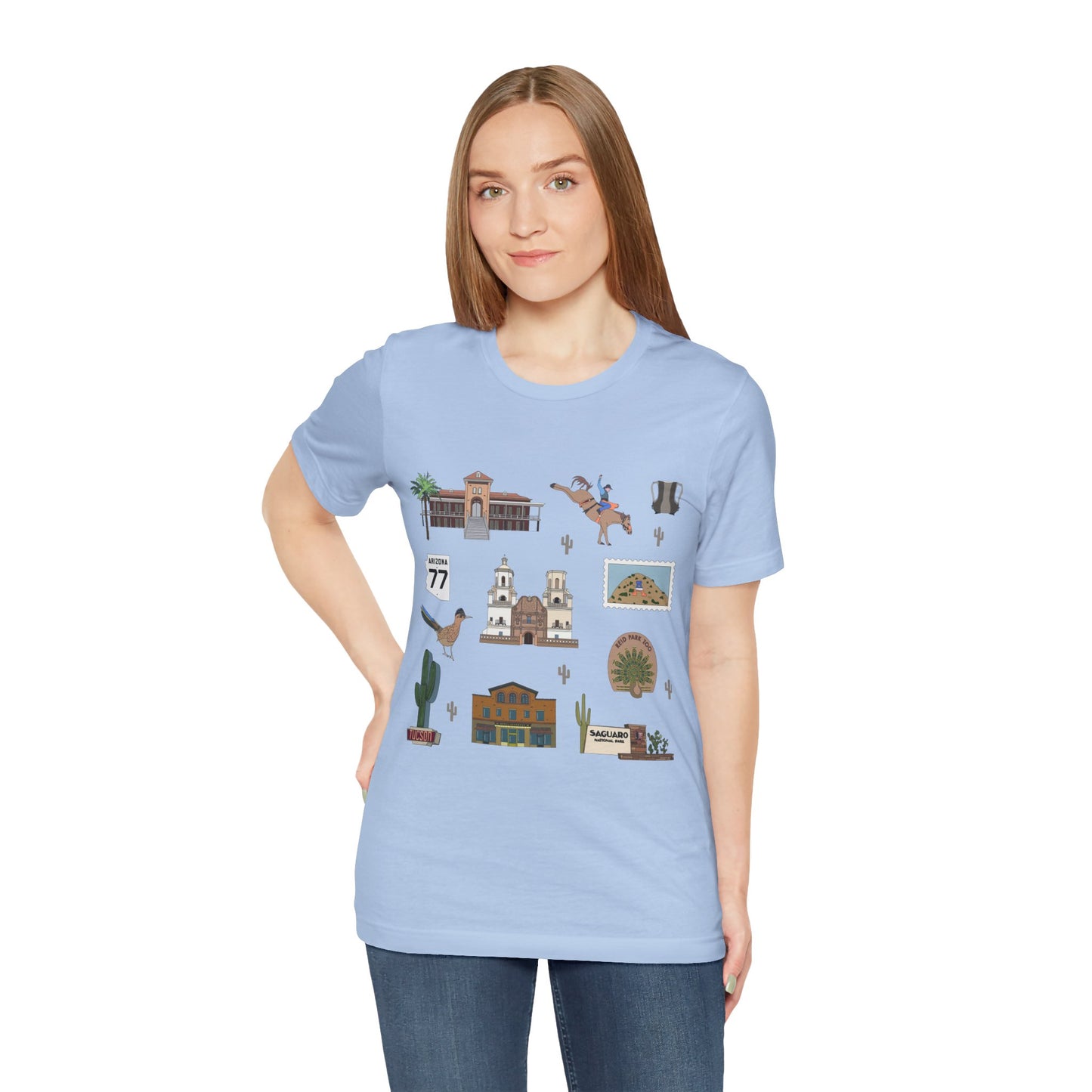 Unisex Jersey Short Sleeve Tee with Tucson, Arizona AZ landmarks print