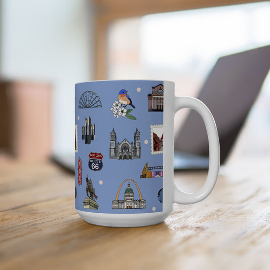 Ceramic Mug 15oz with St. Louis, Missouri MO in cornflower blue