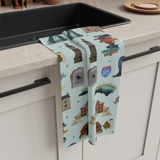 Kitchen Towel with Charlotte, North Carolina NC in patina