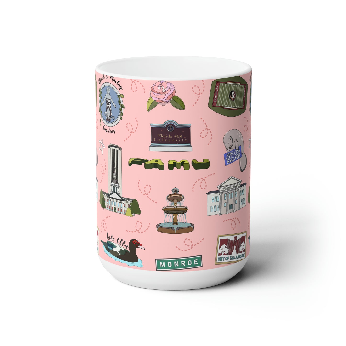 Ceramic Mug 15oz with Tallahassee, FL in pink