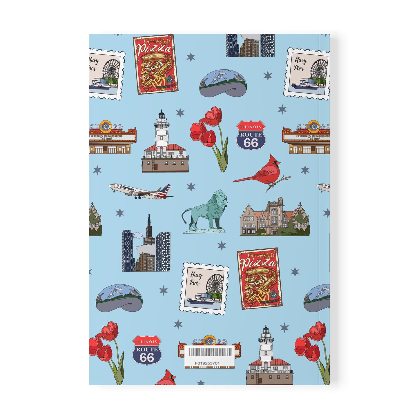 Paperback notebook with Chicago, Illinois IL landmarks in sky 150 lined pages