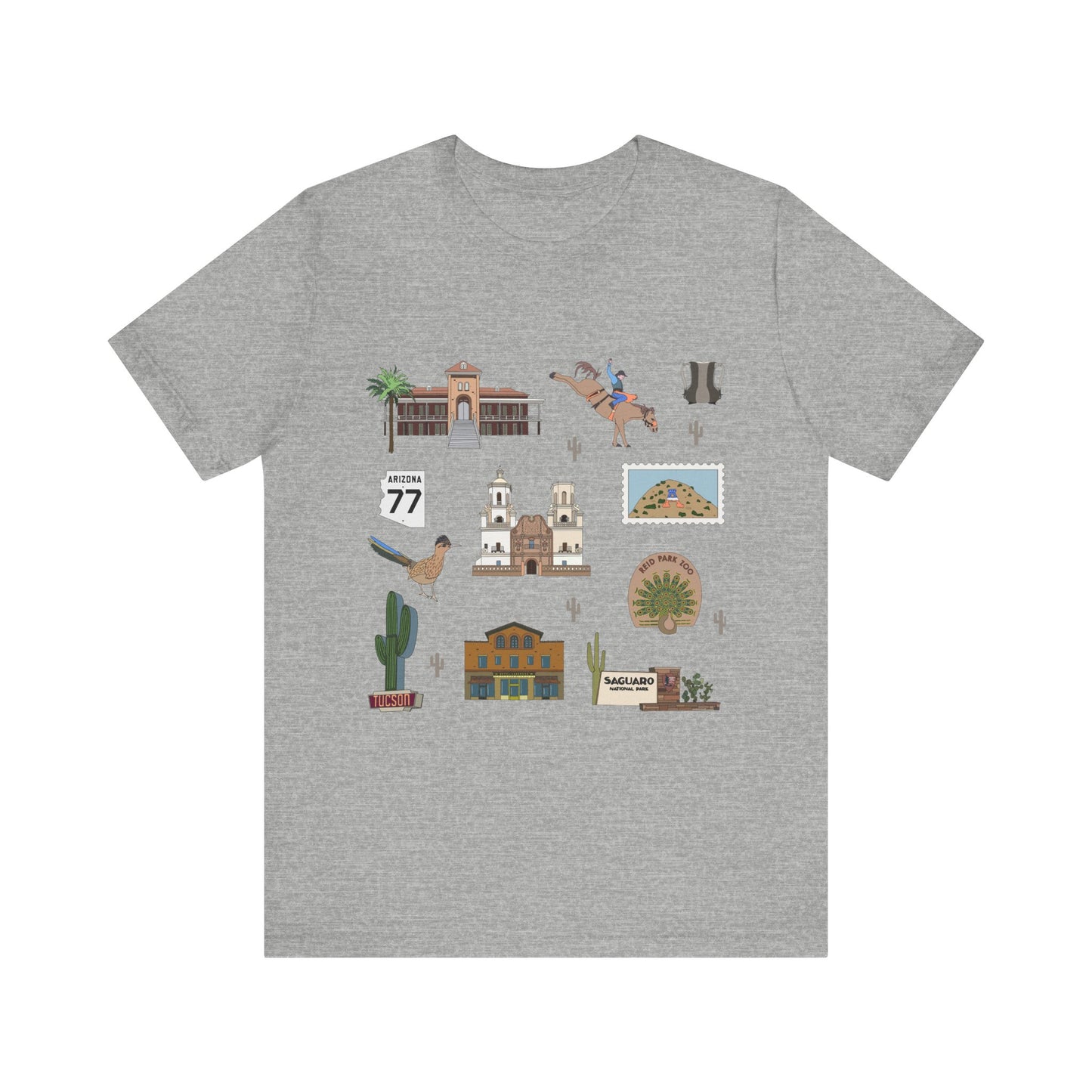 Unisex Jersey Short Sleeve Tee with Tucson, Arizona AZ landmarks print