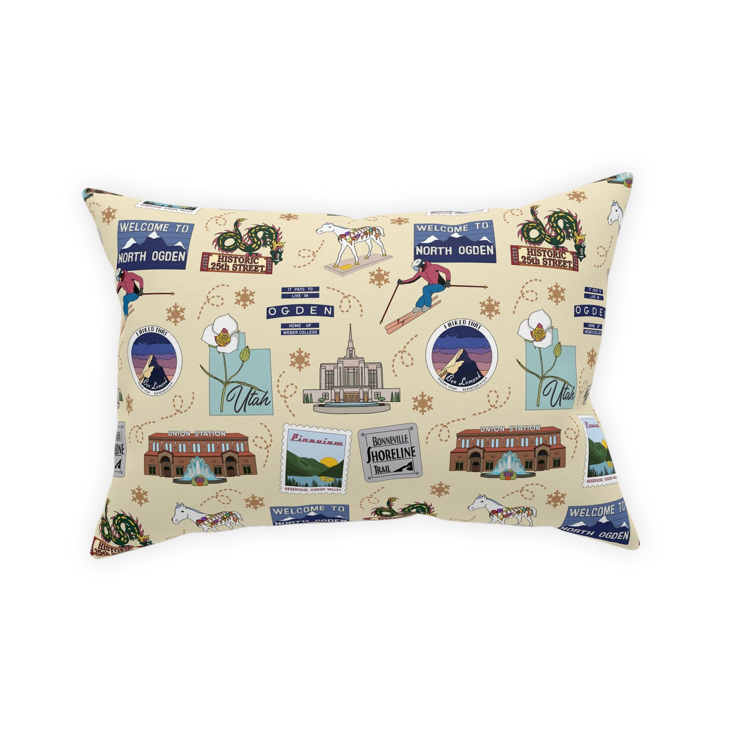 Broadcloth Pillow with Ogden, UT in cream