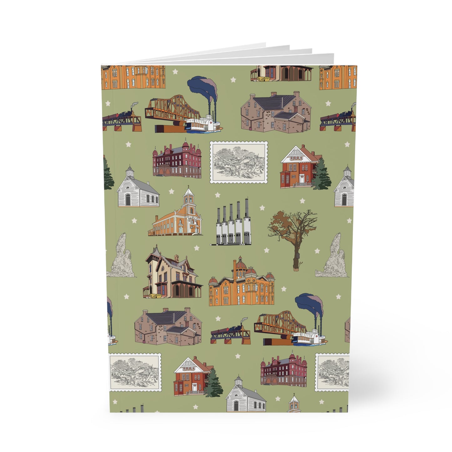 Paperback notebook with South St. Paul, Mendota, Hastings, Hampton, Inver Grove Heights near the Minneapolis Minnesota MN landmarks in olive 150 lined pages