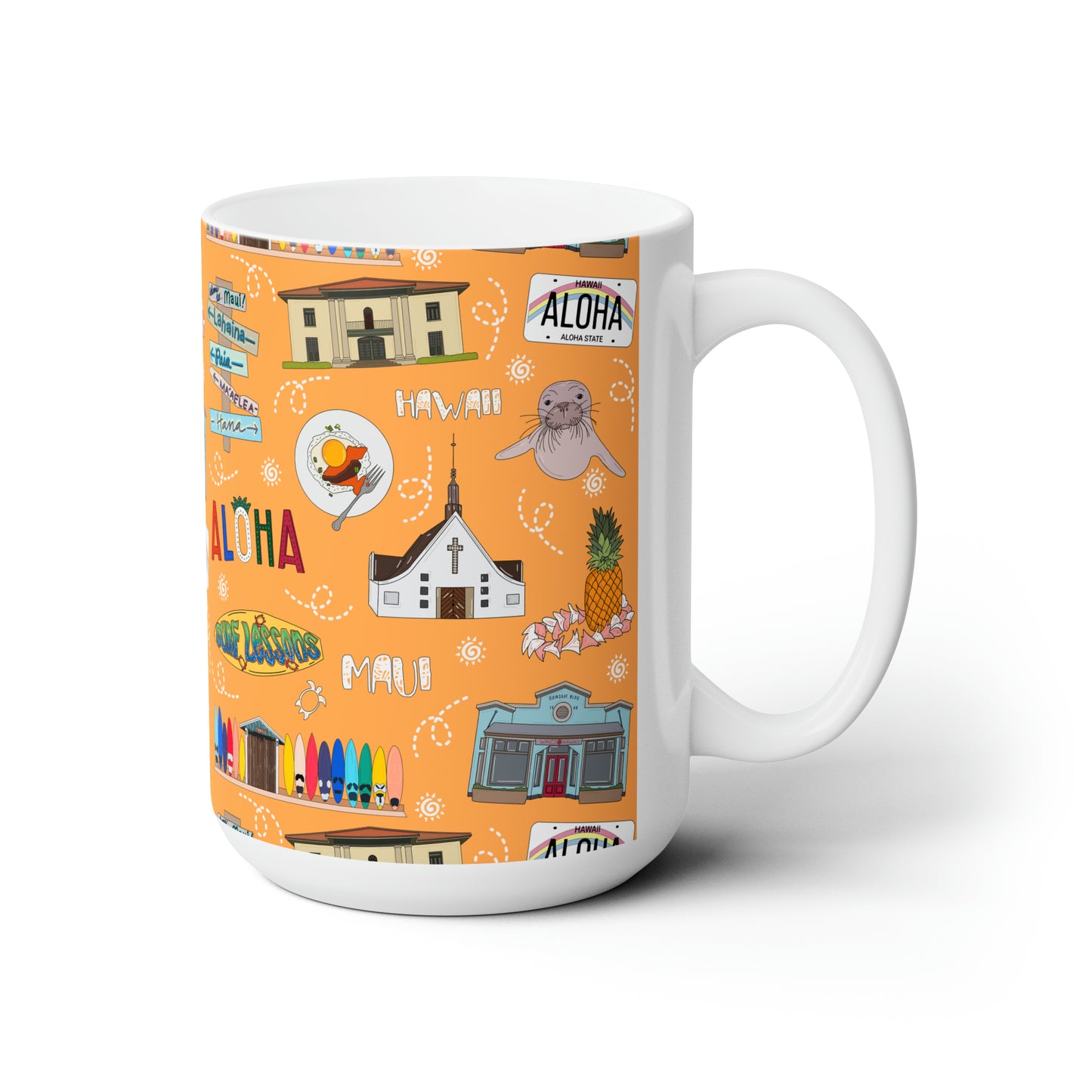 Ceramic Mug 15oz with Maui, HI in orange