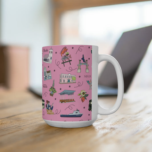 Ceramic Large Mug 15oz with Pensacola, FL in pink