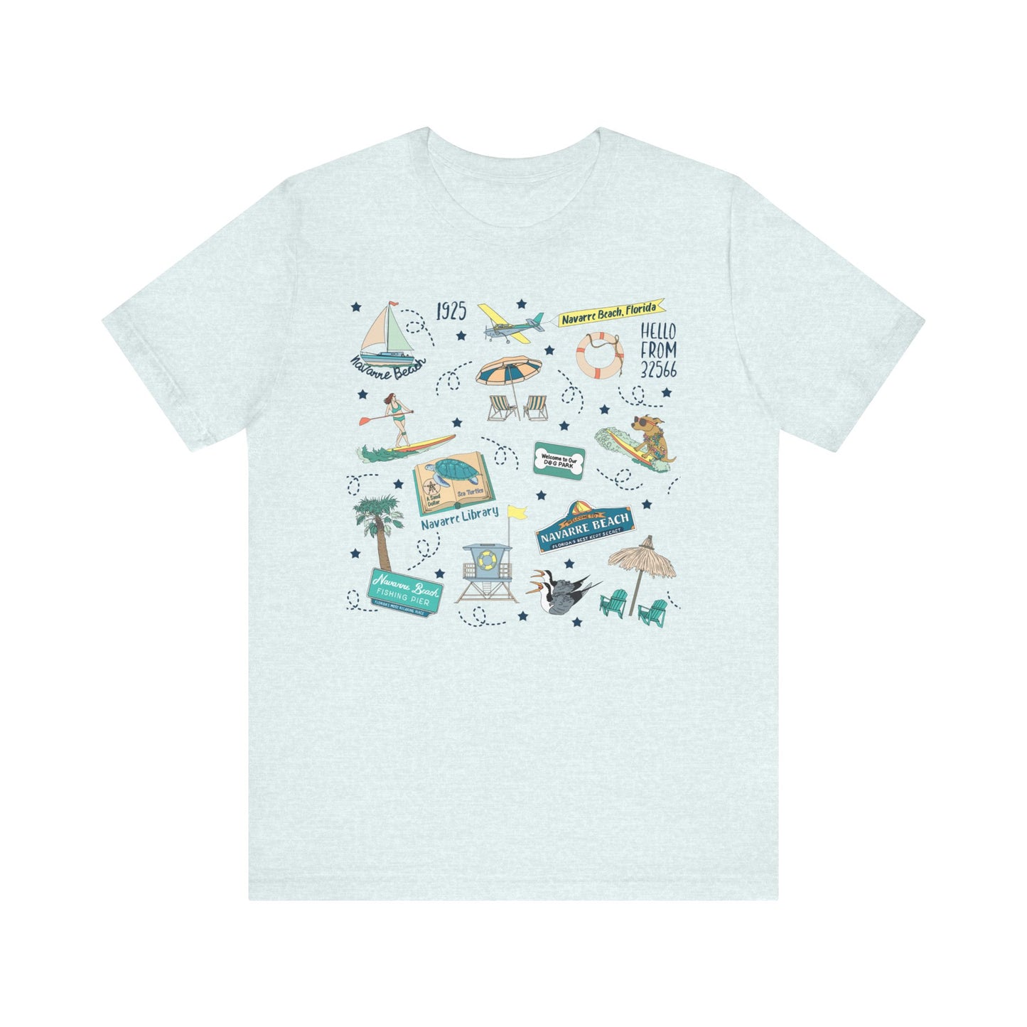 Unisex Jersey Short Sleeve Tee with Navarre Beach, FL landmarks print