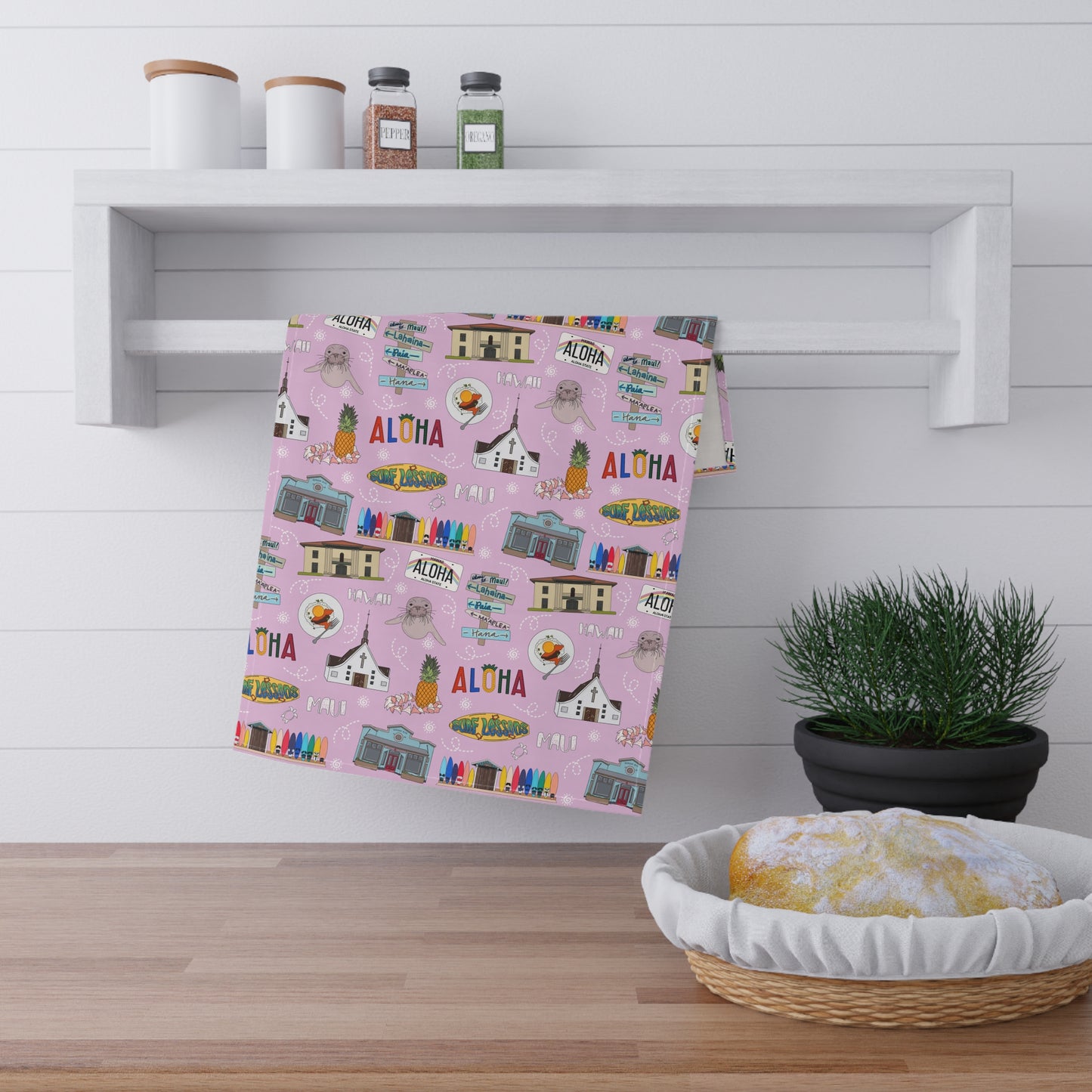 Kitchen Towel with Maui, HI in pink