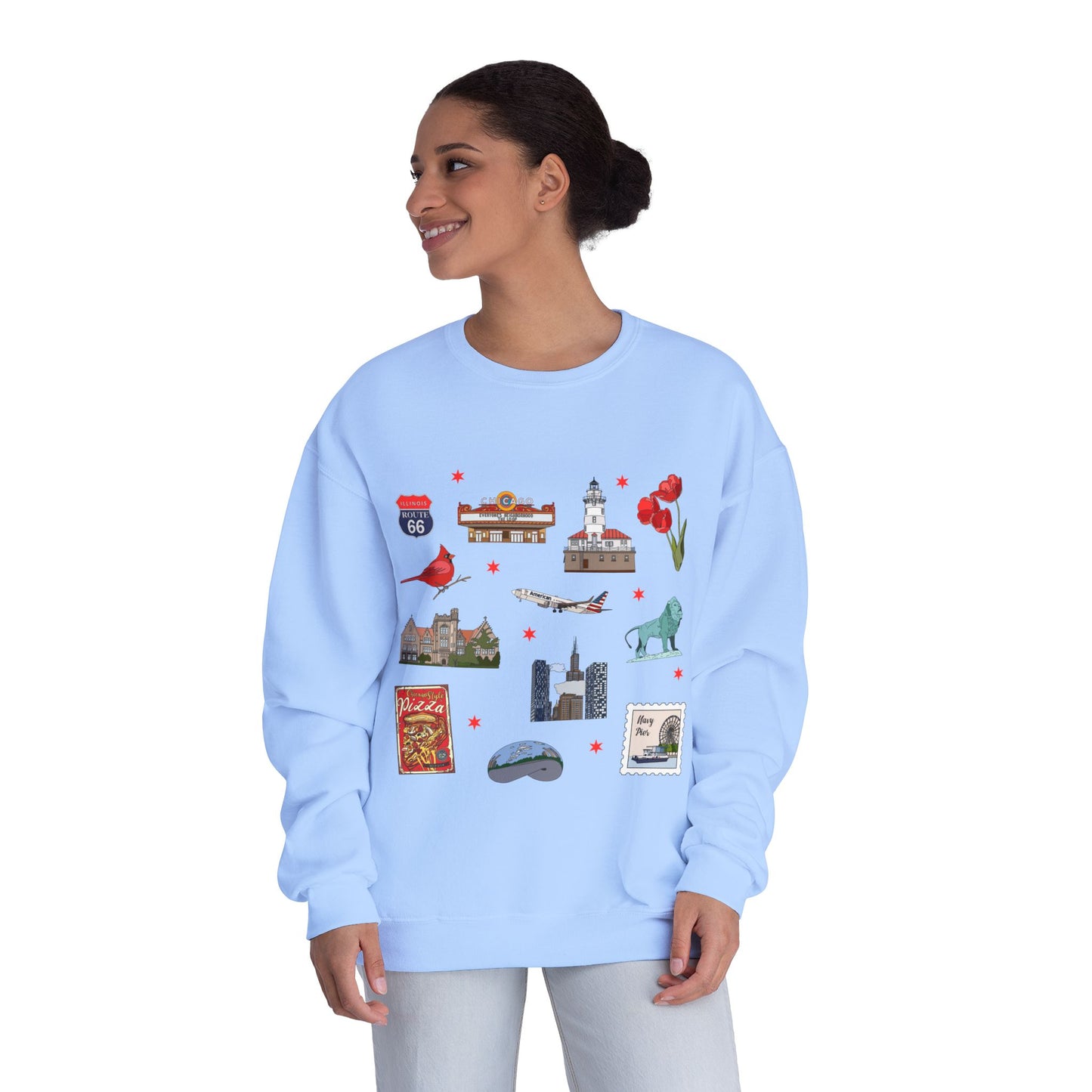 Unisex NuBlend® Crewneck Sweatshirt with Chicago, Illinois IL in assorted colors