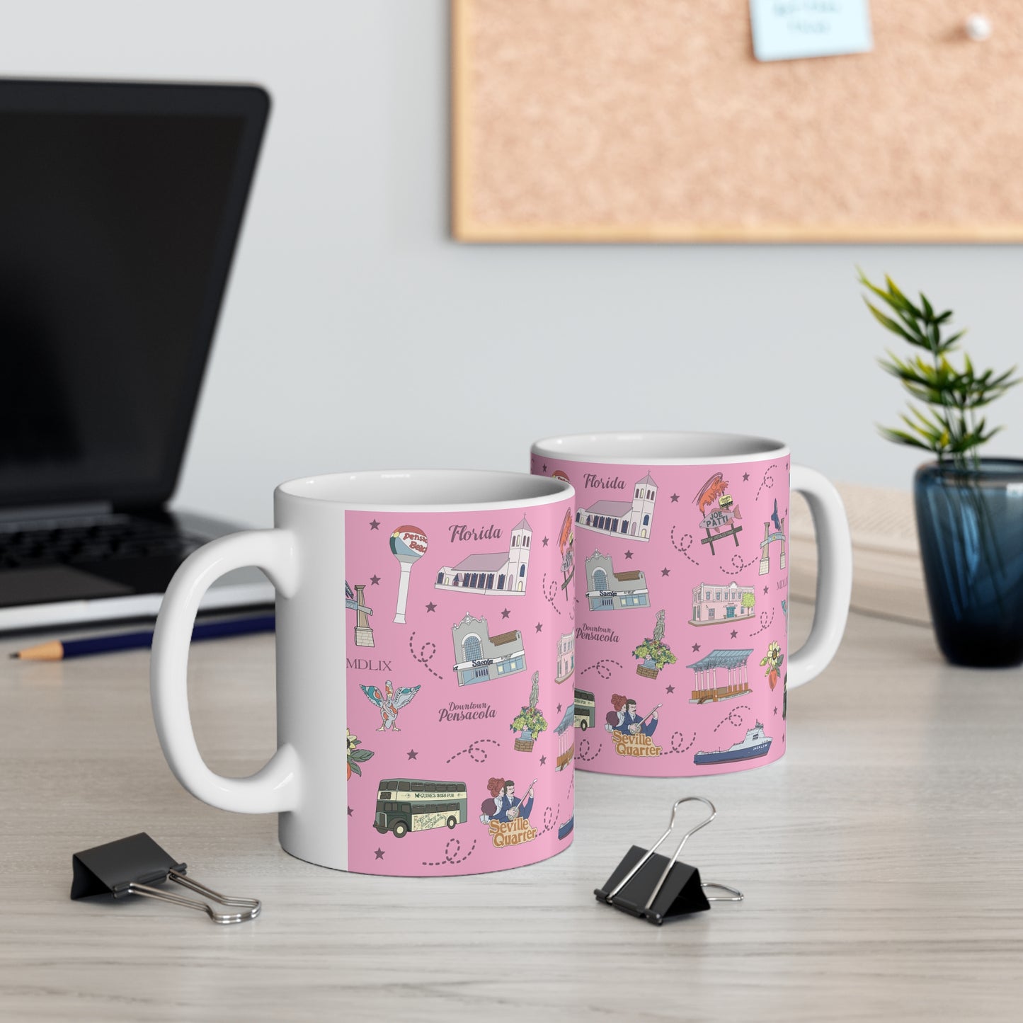 Ceramic Mug 11oz with Pensacola, FL in pink