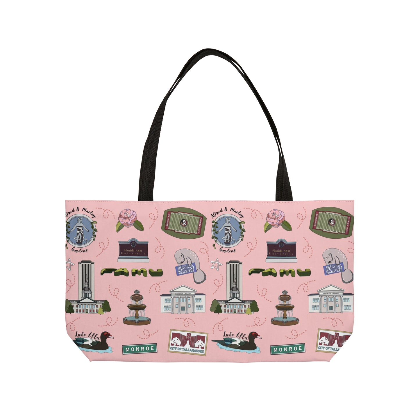 Unisex Tote Bag with Tallahassee Florida landmarks in pink