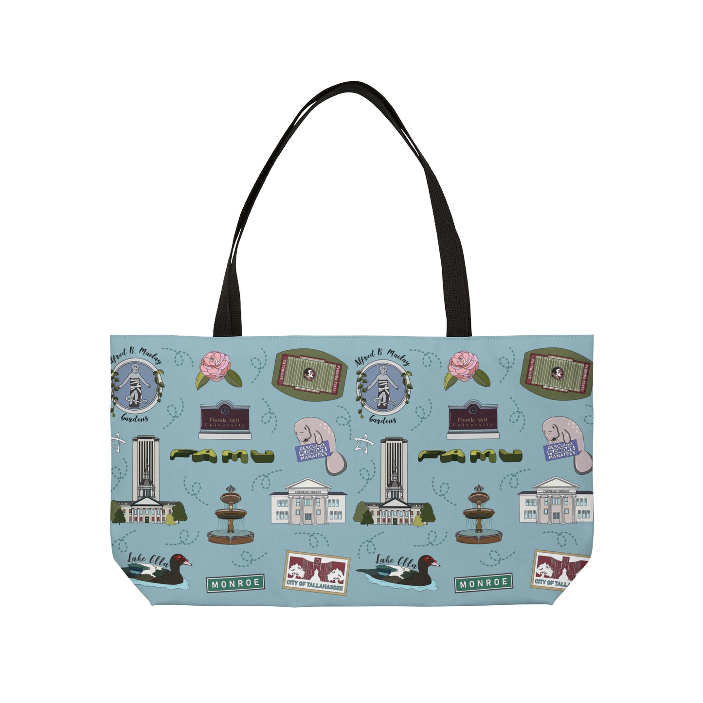 Unisex Tote Bag with Tallahassee Florida landmarks in blue