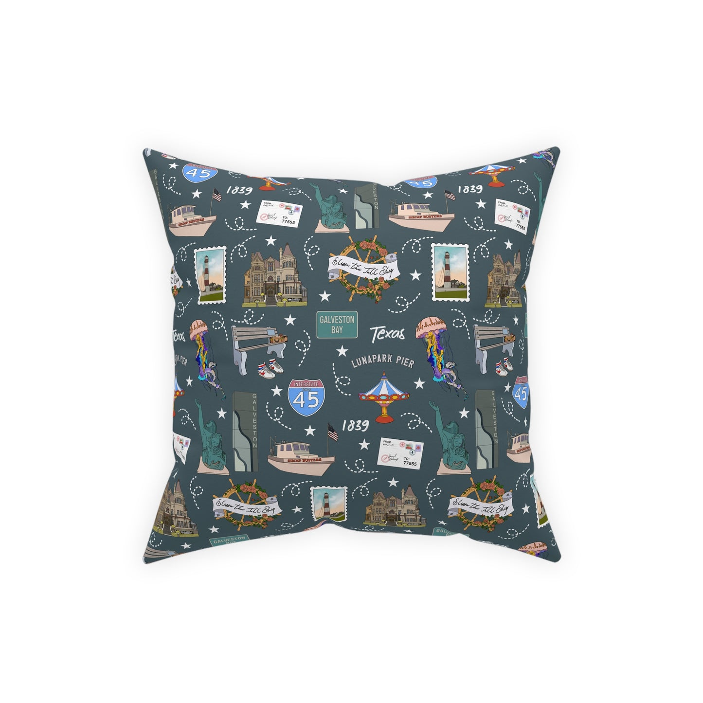 Broadcloth Pillow with Galveston, TX in deep ocean