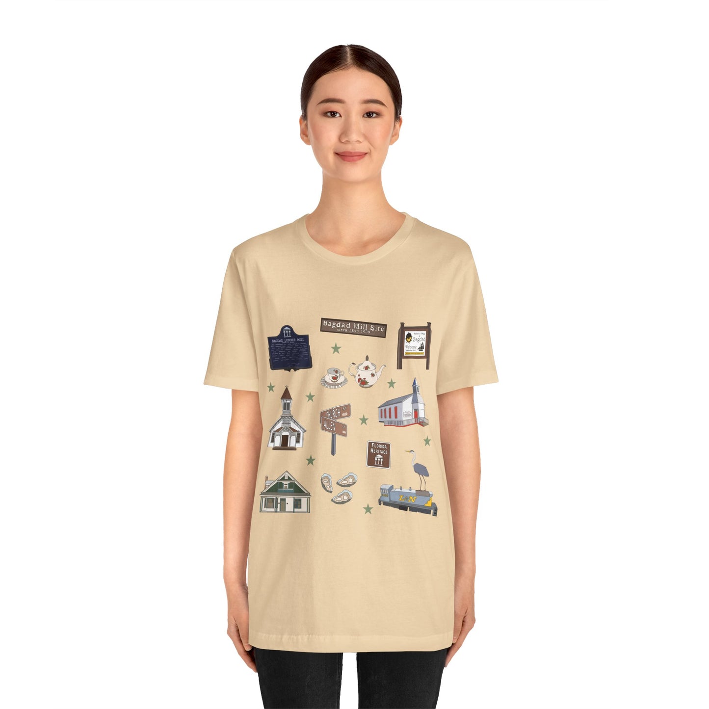 Unisex Jersey Short Sleeve Tee with Bagdad, Florida FL landmarks print