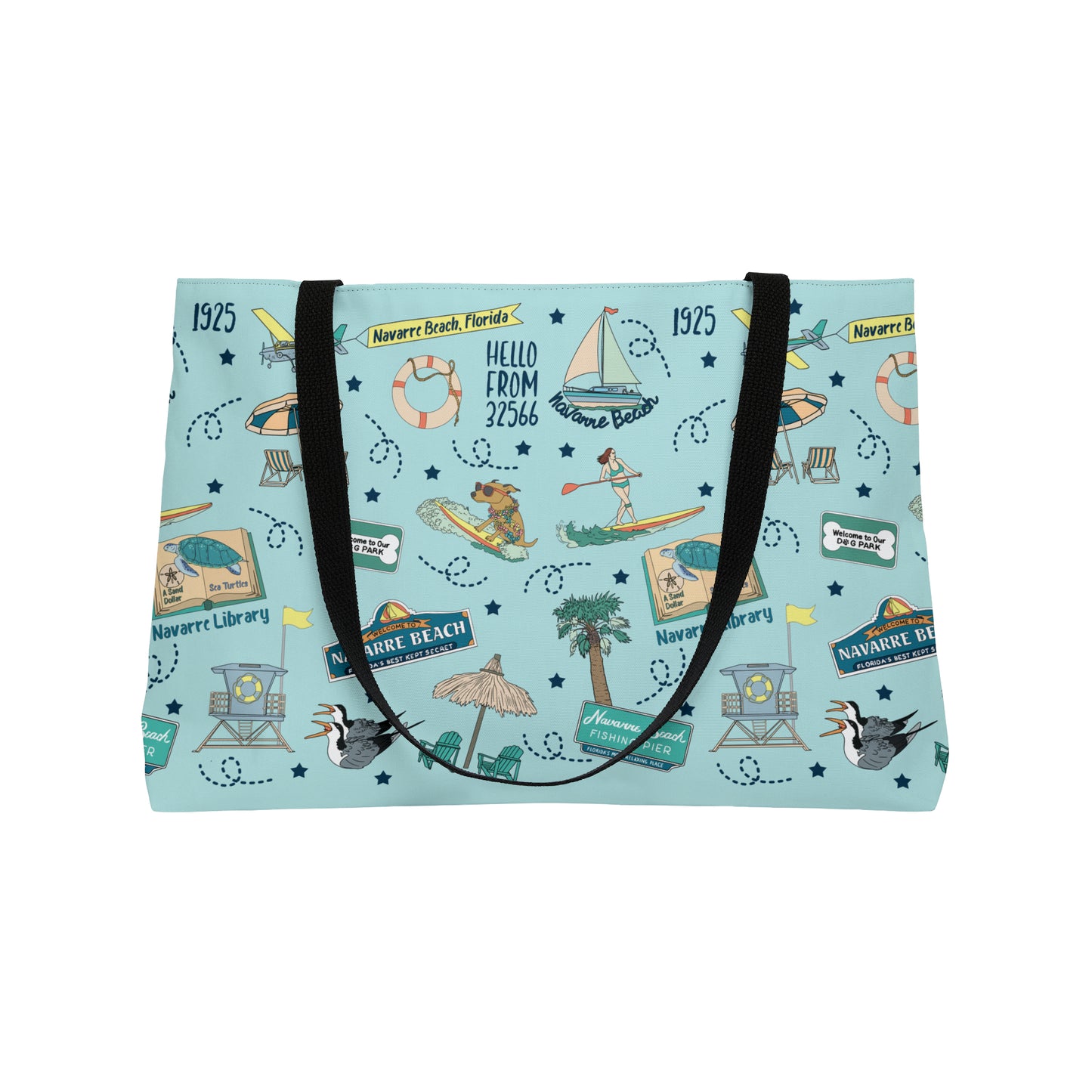 Tote Bag with Navarre Beach, FL in sky blue