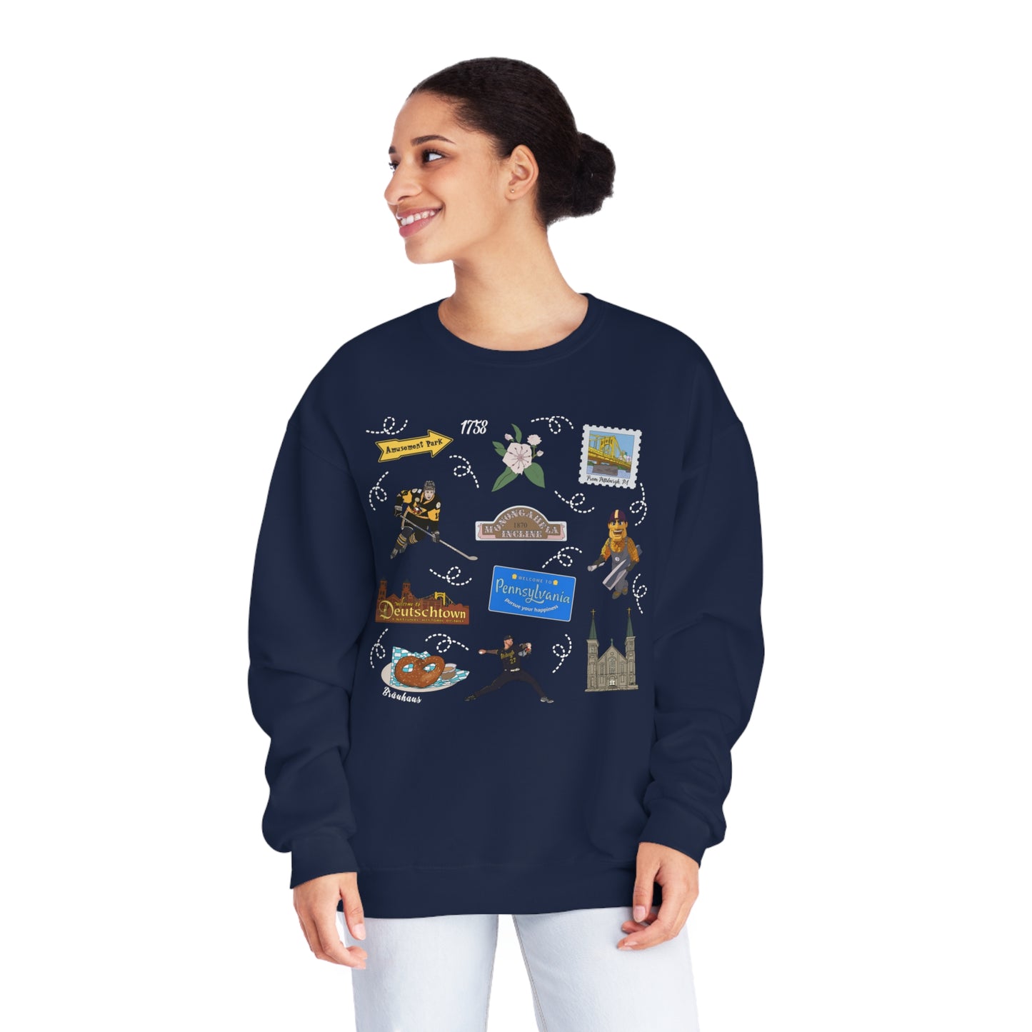 Unisex NuBlend® Crewneck Sweatshirt with Pittsburgh, PA in assorted colors