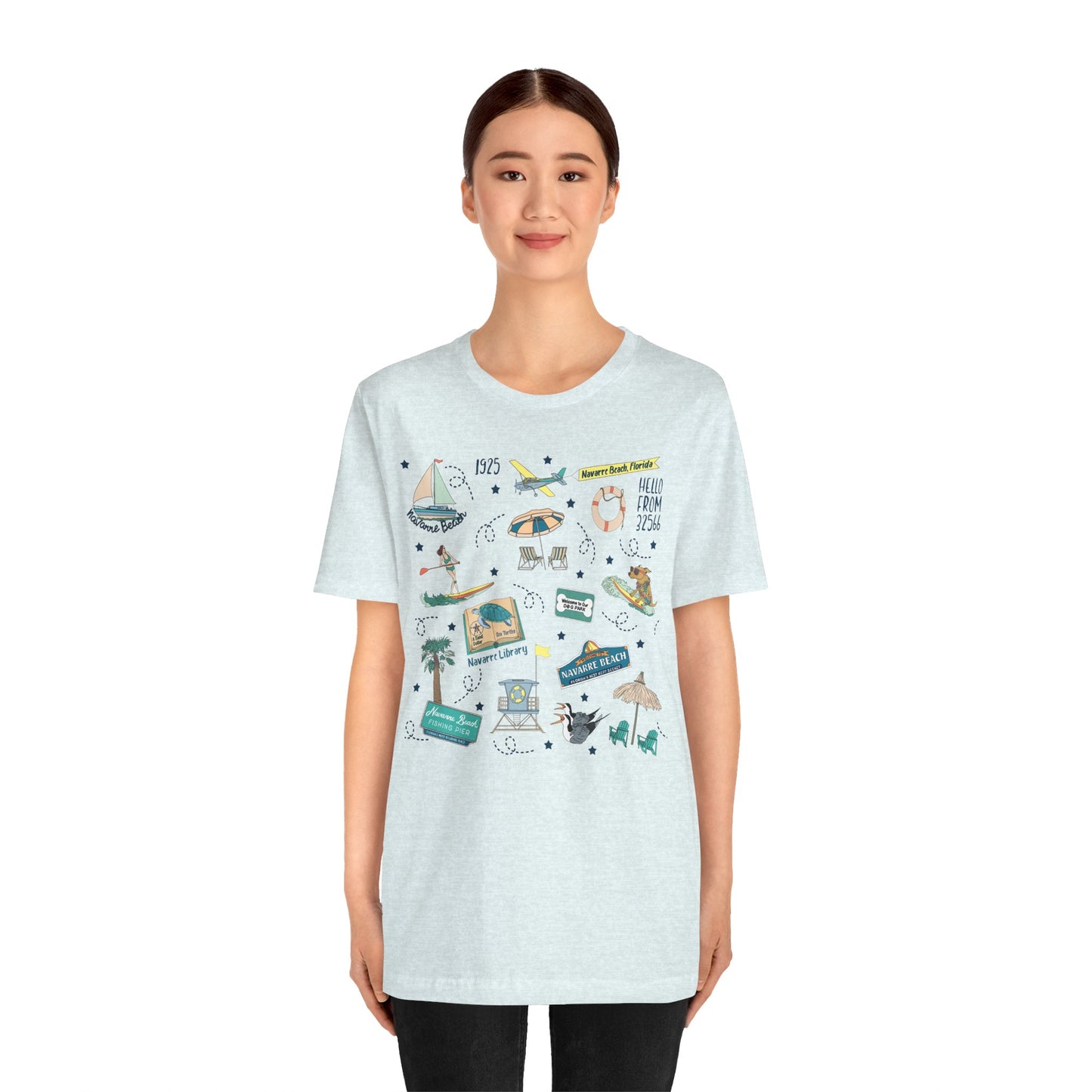 Unisex Jersey Short Sleeve Tee with Navarre Beach, FL landmarks print